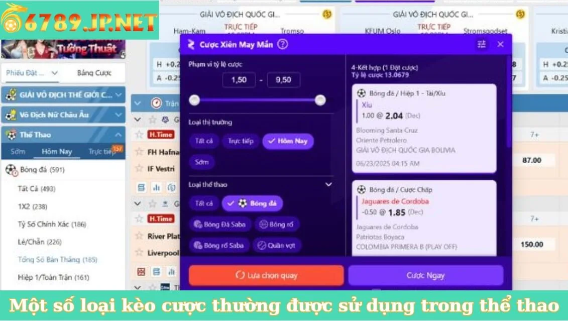 Một số loại kèo cược thường được sử dụng trong thể thao